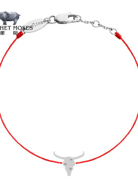 Redline/红绳女士Lucky Ox白金牛形镶三颗小钻石细绳手链幸运手绳