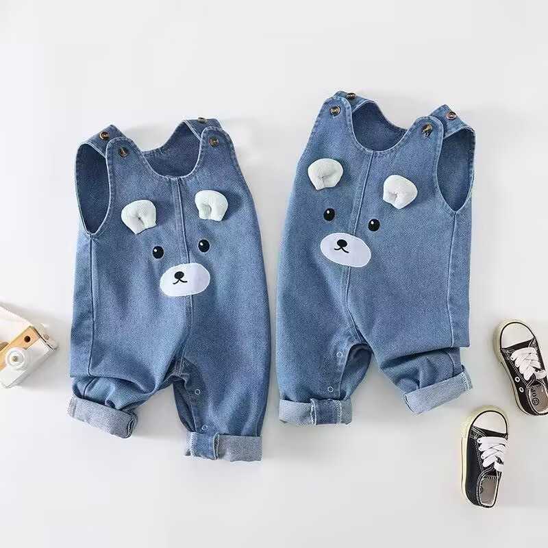 婴儿软牛仔背带连体爬服哈衣春秋