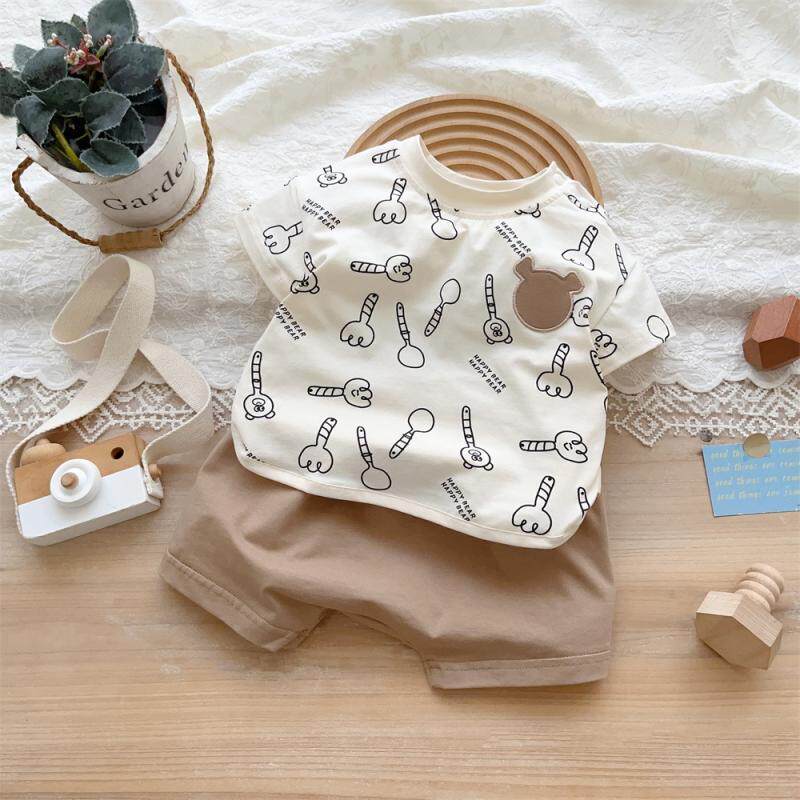 2023婴儿衣服夏季韩版男宝宝短袖套装一岁幼童卡通可爱夏装外出服