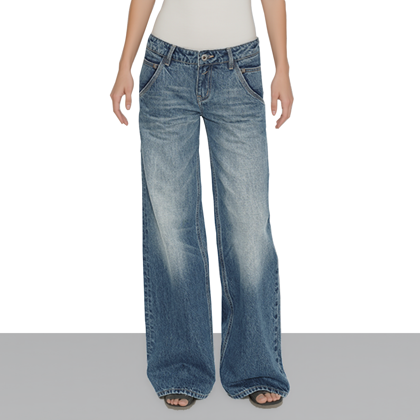 美式复古蓝色水洗猫须牛仔裤2025