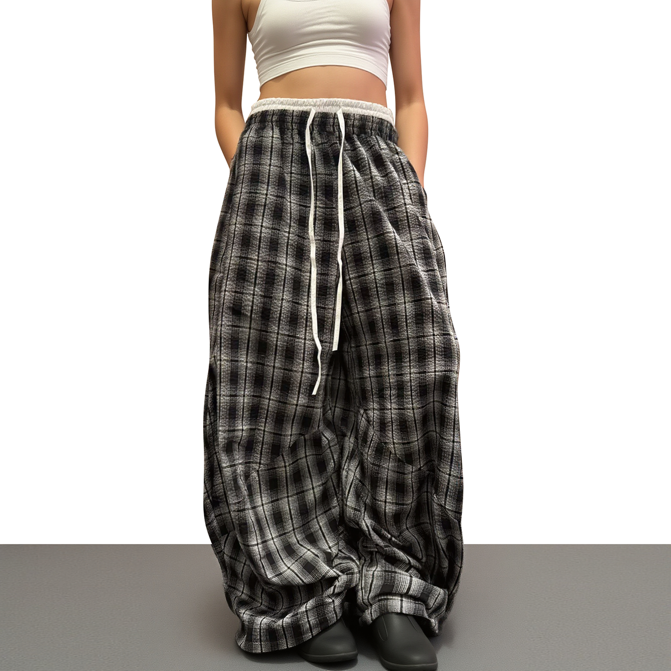 美式复古慵懒风格子休闲裤宽松