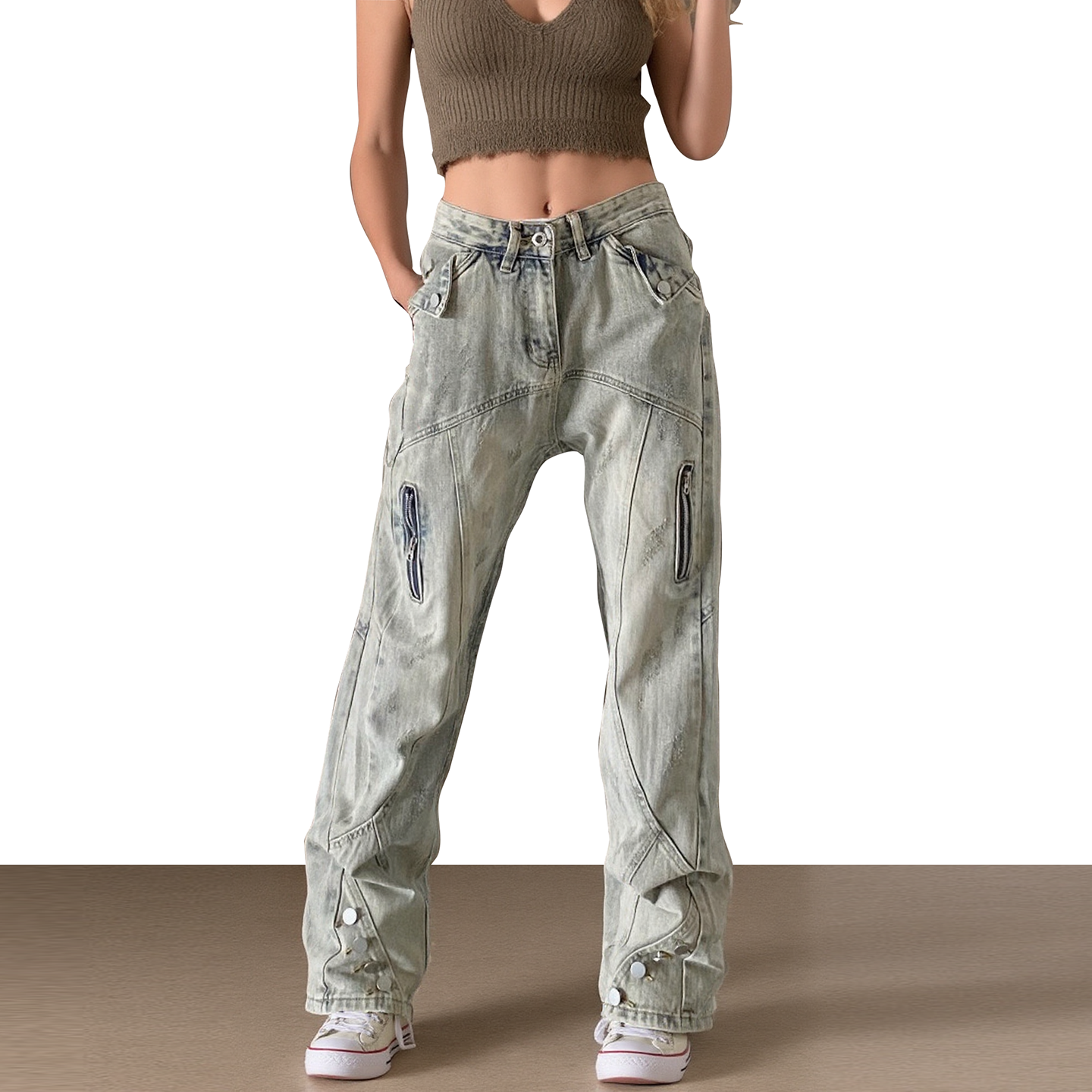 美式复古黄泥染牛仔裤2025新款潮