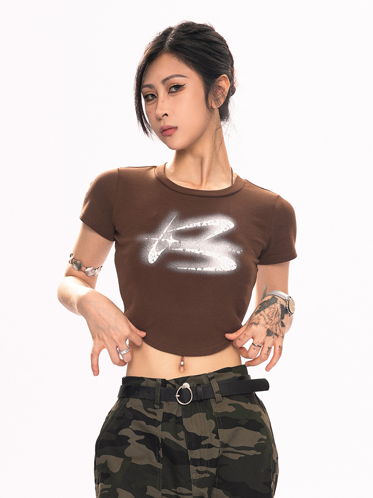 短袖辣妹装字母印花女