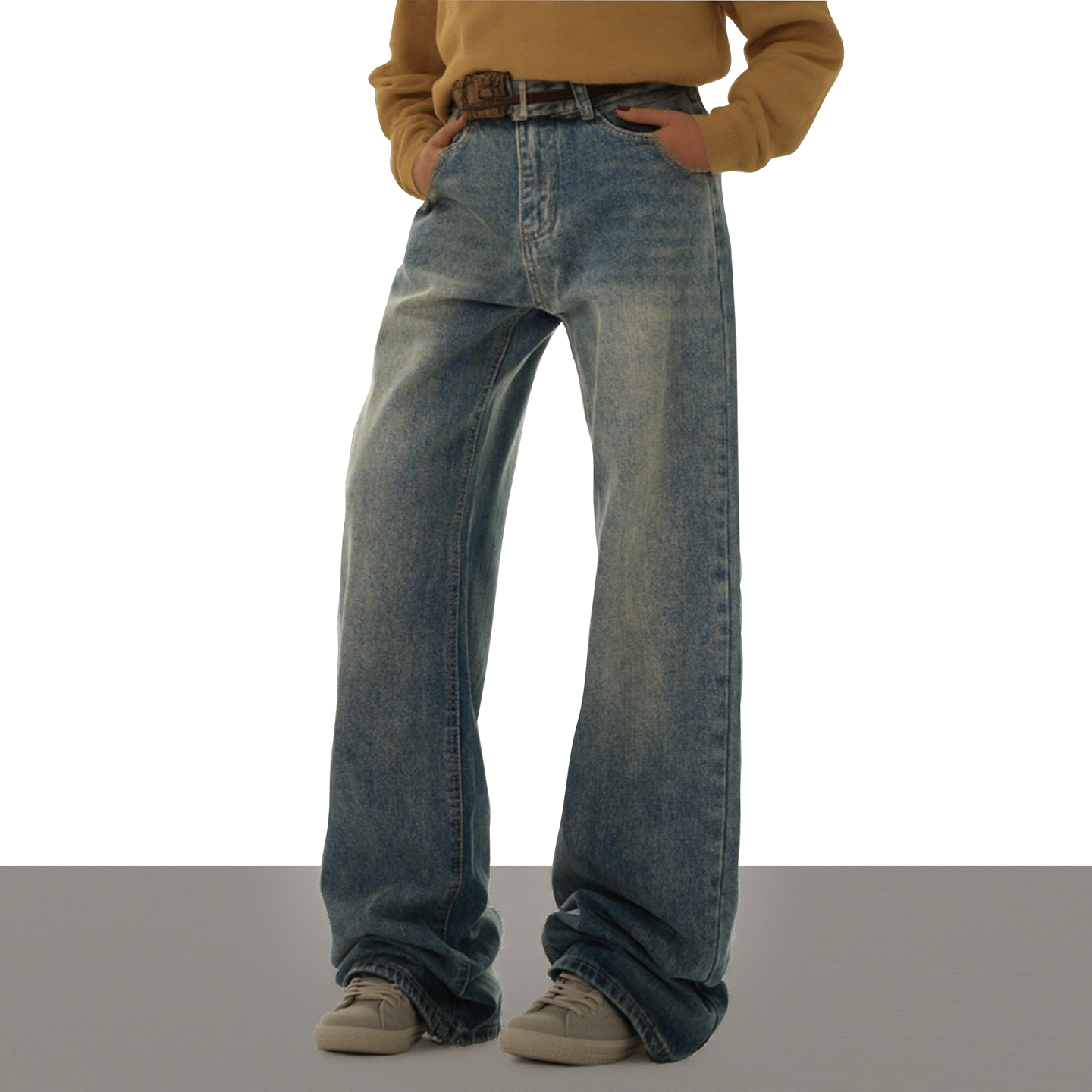 美式复古水洗做旧直筒百搭牛仔裤