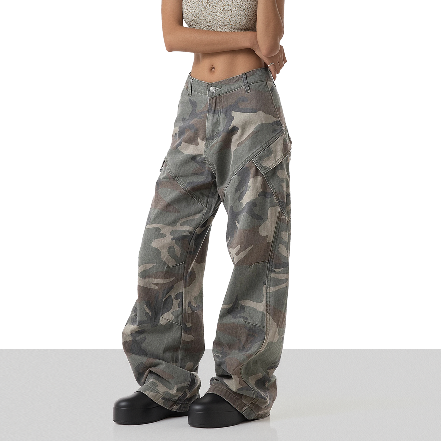 美式复古水洗迷彩口袋工装休闲裤