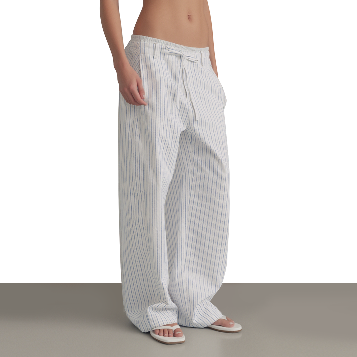 美式复古条纹抽绳薄款宽松休闲裤