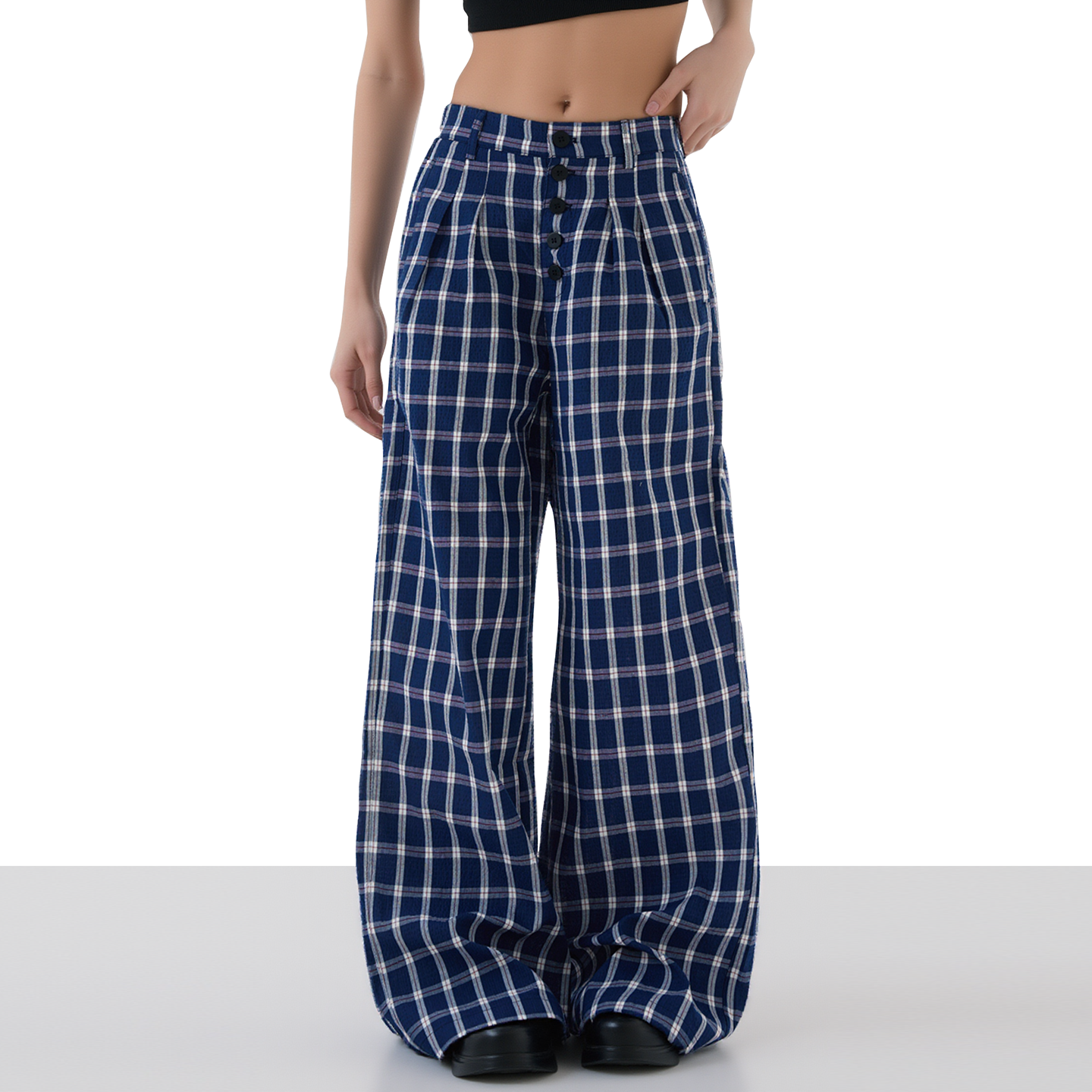 美式设计感格子拖地休闲长裤2025