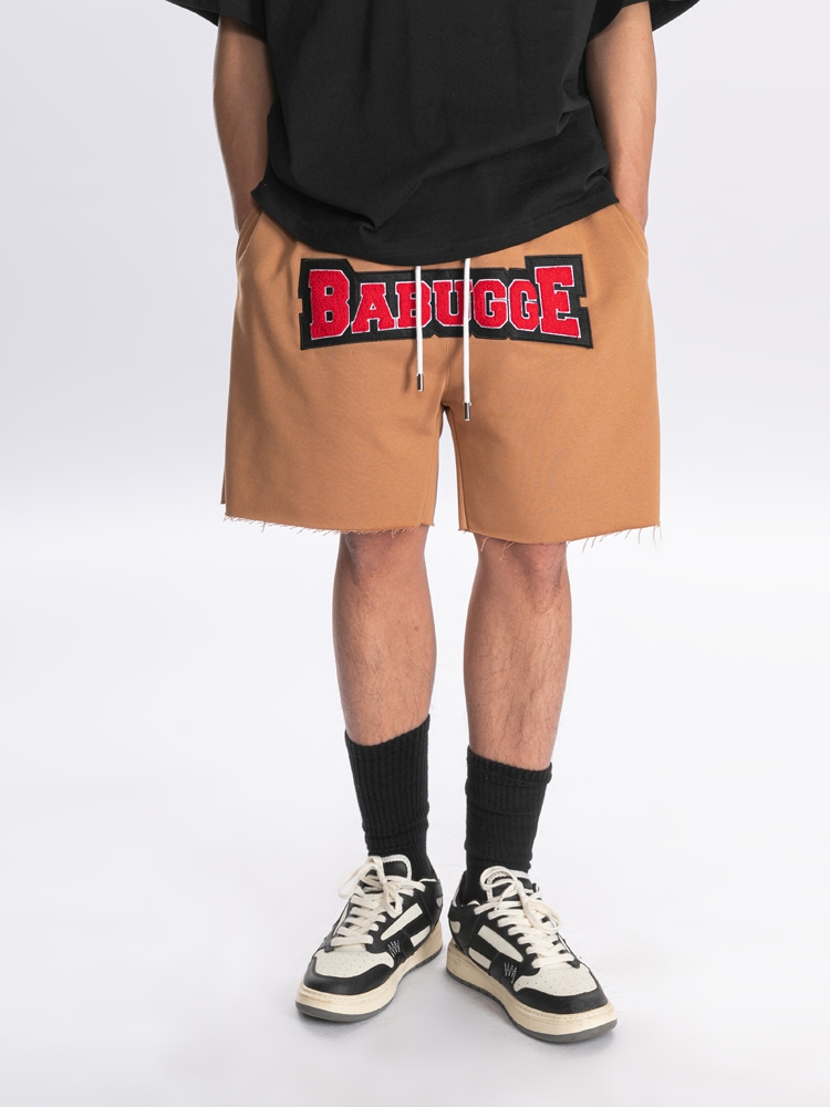Babugge字母毛巾刺绣五分裤短裤