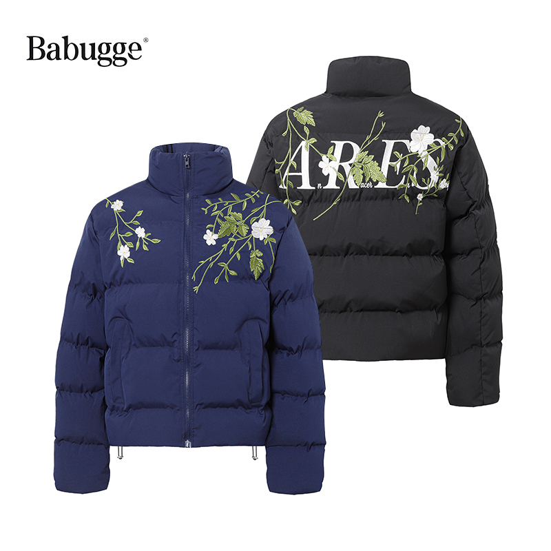 国风刺绣花苞棉服短款立领面包服