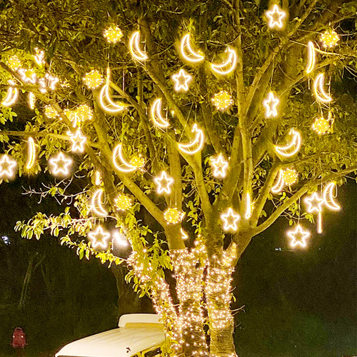 五角星星星月亮套装彩灯闪灯串灯挂树上的灯绕树节日装饰灯造型灯