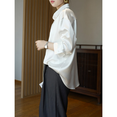 法式抗皱大码中性高级感缎面衬衫