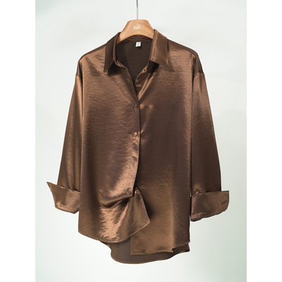 可可棕鎏金缎面百搭抗皱垂感衬衫
