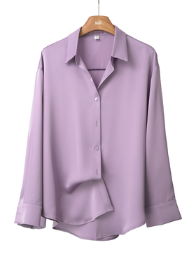 宽松版石英紫双面缎面衬衫 通勤百搭抗皱大码中性纯色简约衬衣女