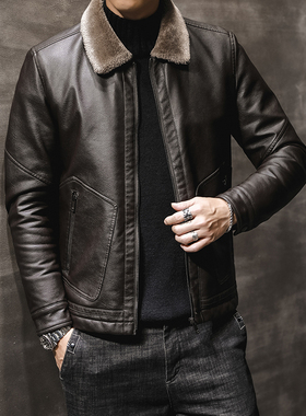 【热卖推荐】加绒加厚皮衣男外套机车服中青年秋季潮流冬装皮夹克