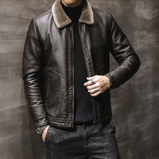 潮流冬装 加绒加厚皮衣男外套机车服中青年秋季 推荐 皮夹克 热卖