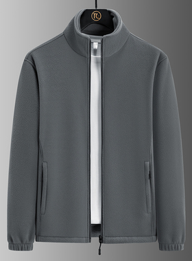 FKFN秋冬季男士立领摇粒绒开衫外套爸爸装上衣保暖夹克双面绒秋装