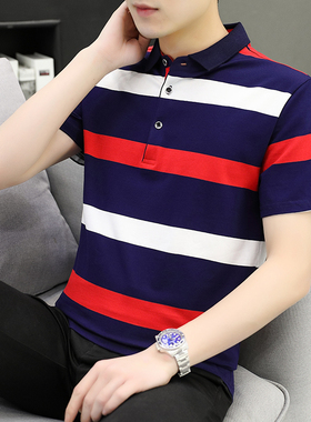 厂家清仓特卖polo衫男夏纯棉透气短袖青年翻领保罗条纹t恤