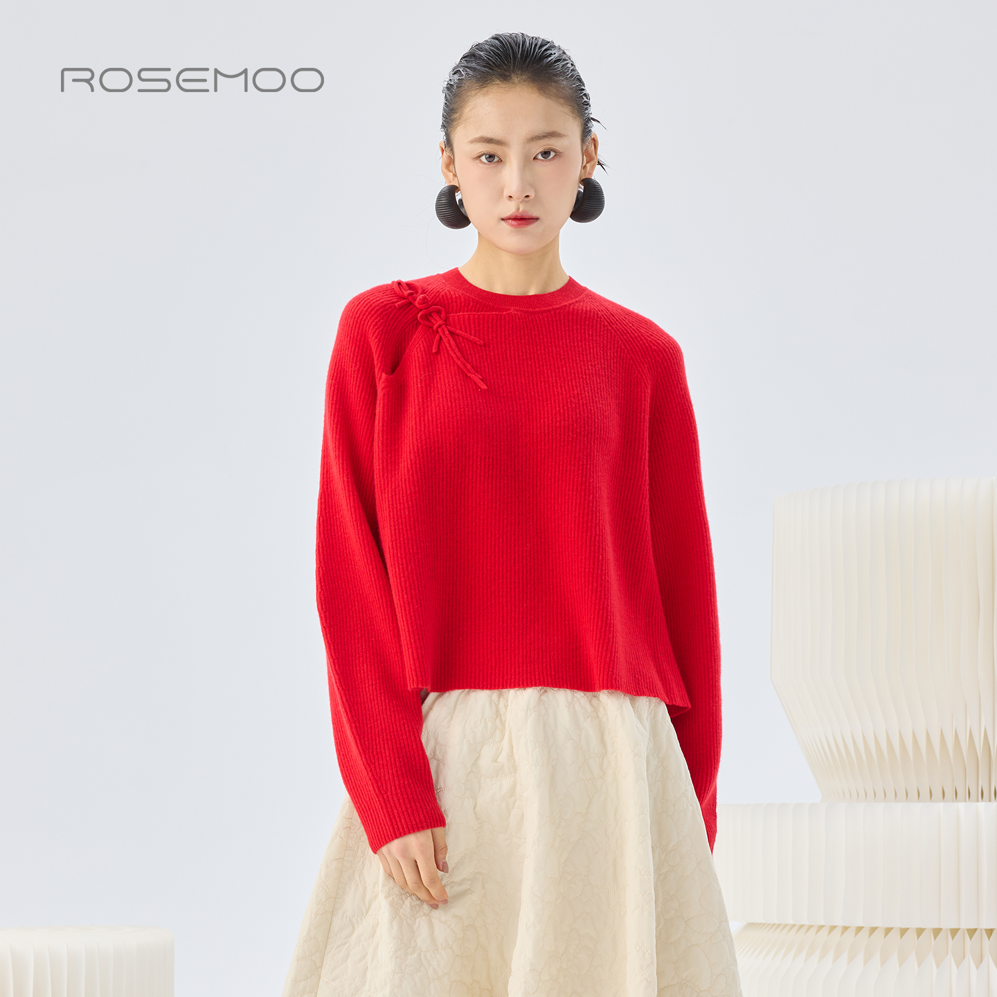 容子木ROSEMOO26春商场同款绵羊毛盘扣圆领套头上衣RWM1TW138A