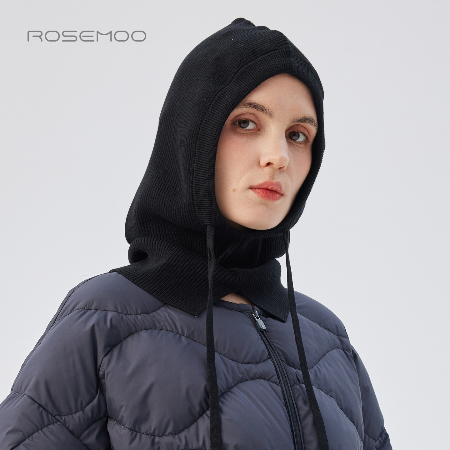容子木ROSEMOO25秋商场同款亲肤可抽绳围脖一体毛织帽RSS3HP460D