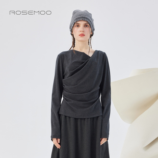 容子木ROSEMOO25秋商场同款含绵羊毛微弹荡领打底衫RSS3TS326C