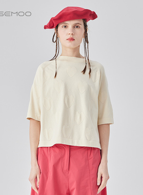 ROSEMOO/容子木24年秋季新款亲肤爱心型短袖套头衫RCL3TP330C