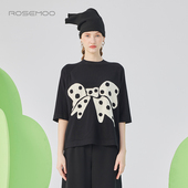 容子木ROSEMOO25春商场同款 亲肤柔软蝴蝶结撞色上衣RSS1TP322C