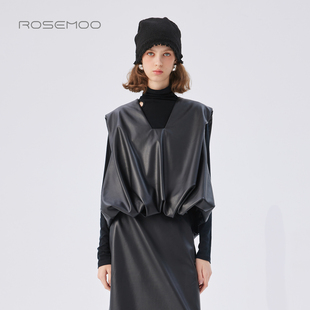 容子木ROSEMOO25秋 环保皮V领底部松紧马甲RSS3AP409D 商场同款