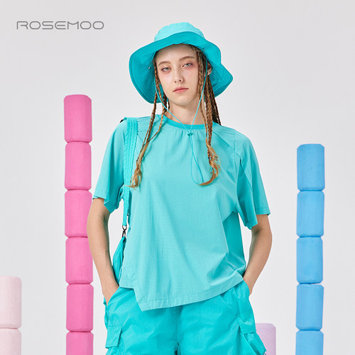 ROSEMOO/容子木25夏商场同款轻薄格纹微弹错位设计T恤RSS2TP404D