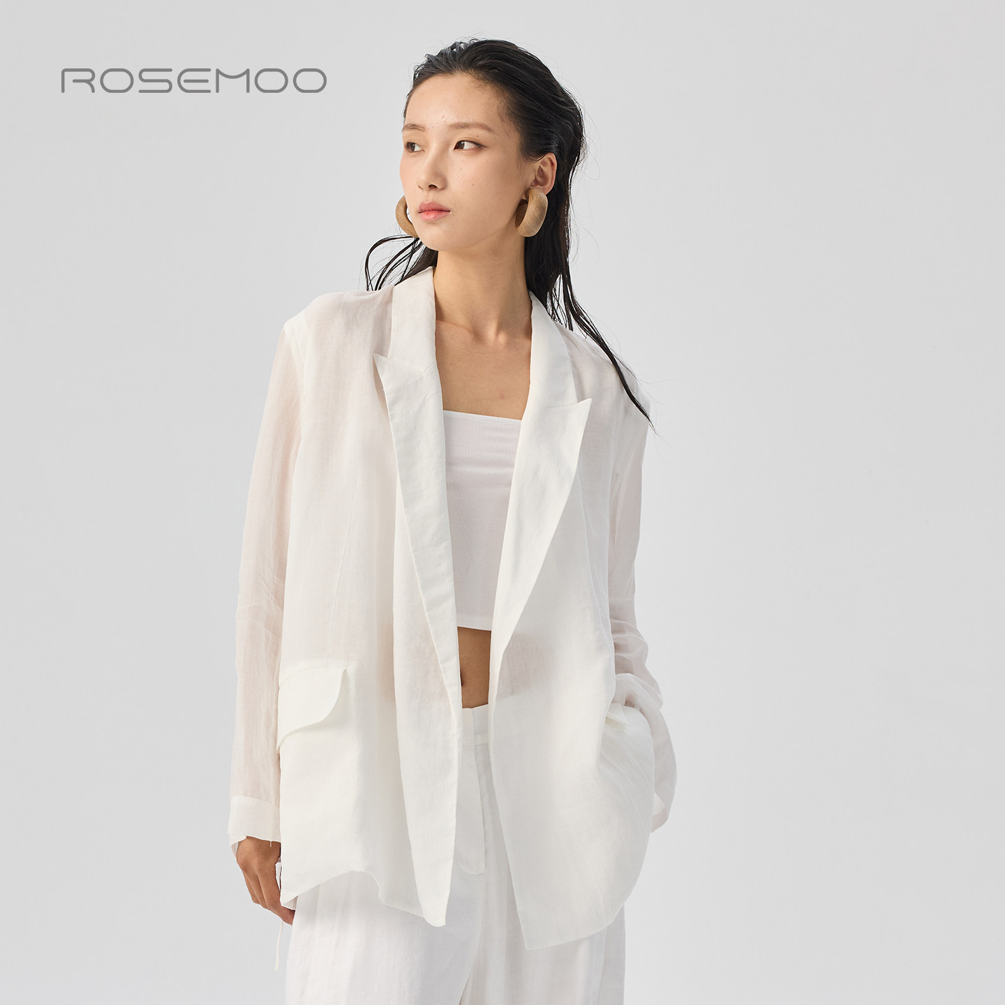 ROSEMOO/容子木26夏商场同款轻薄清透中长款西装外套RWM2XL267B