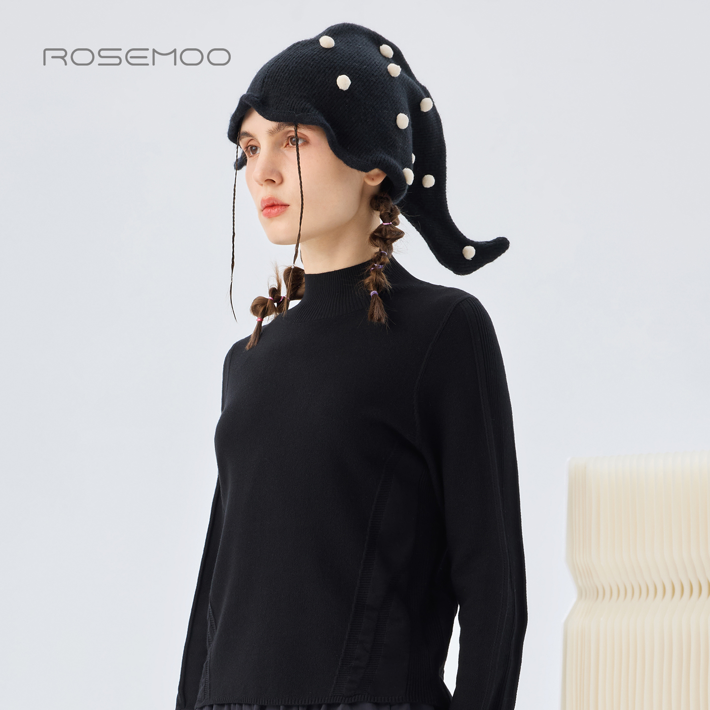 容子木ROSEMOO26春【商场同款】亲肤舒适波点毛织帽子RWM1HP140A