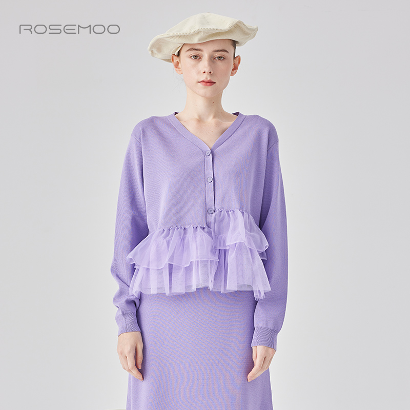 凉爽亲肤毛织拼纱款开衫