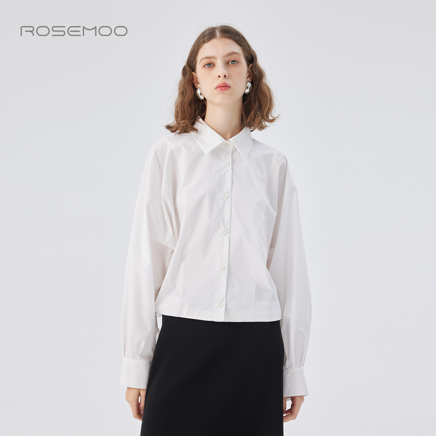 容子木ROSEMOO25年秋季新款棉感短款下摆抽绳衬衫RSS3CC224B