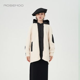 中长外套RMT3WP427D 毛绒感拼接款 容子木ROSEMOO 商场同款