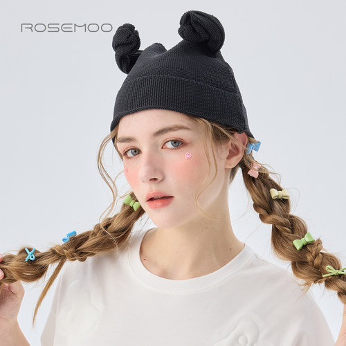 容子木ROSEMOO26春商场同款干爽可造型耳朵毛织帽子RWM1HP225B