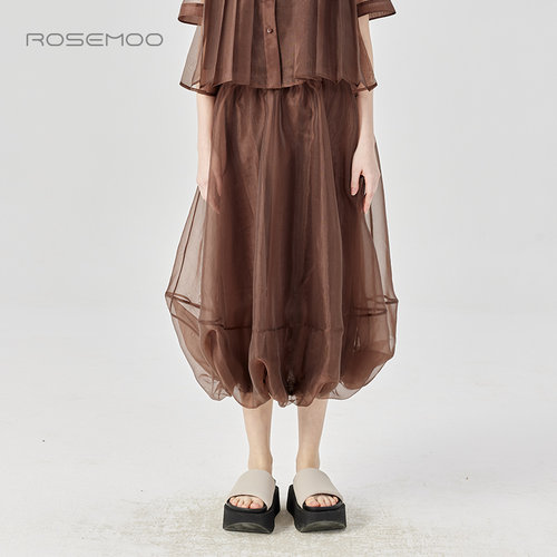 ROSEMOO夏季轻透薄纱花苞半裙