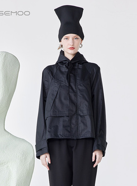 容子木ROSEMOO24年春新款棉感挺阔连帽风衣RCL1FC256B