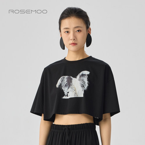 ROSEMOO/容子木26夏【商场同款】干爽圆领印花短款T恤RWM2TC279B