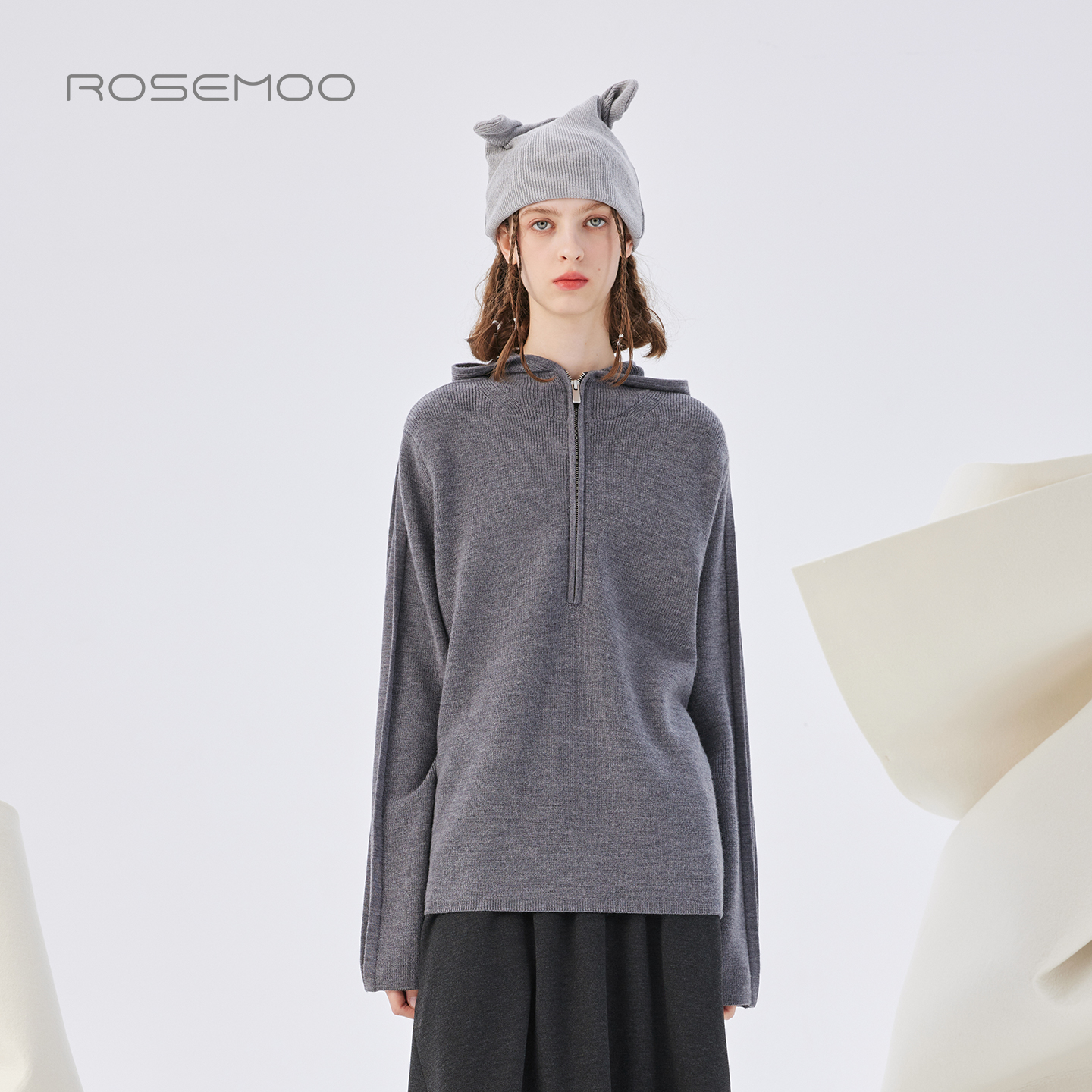 容子木ROSEMOO25秋商场同款绵羊毛软糯半拉链毛织上衣RSS3TW333C