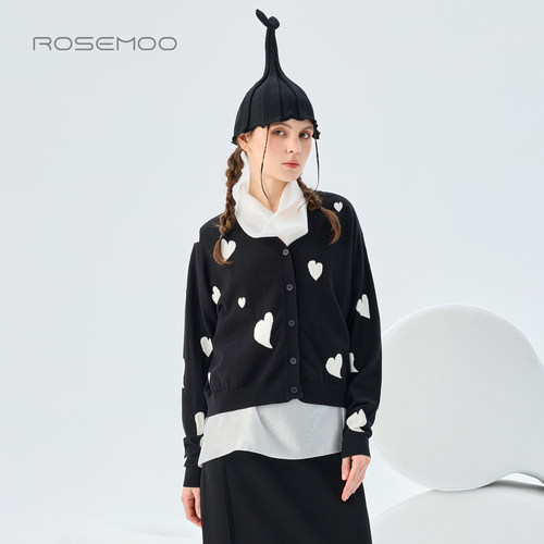 容子木ROSEMOO26秋【商场同款】亲肤提花毛织显瘦开衫RWM3NP332C