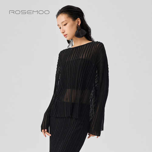 ROSEMOO/容子木26夏【商场同款】清透圆领长袖套头上衣RWM2TP324C