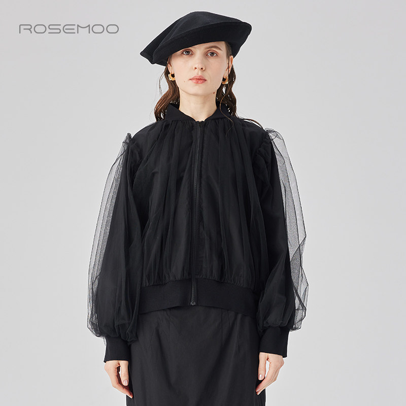 容子木ROSEMOO24年秋季新款棉感挺括拼接纱质短款外套RCL3WP270B