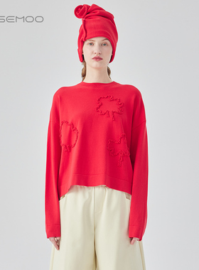 容子木ROSEMOO24年冬季新款亲肤团线花朵长袖套头衫RCL4TP332C