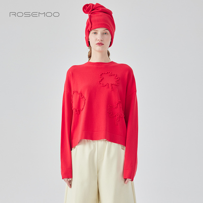 容子木ROSEMOO24年冬季新款亲肤团线花朵长袖套头衫RCL4TP332C
