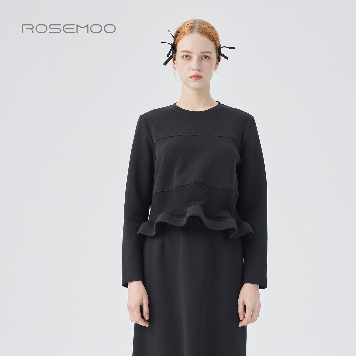 容子木ROSEMOO25冬【商场同款】棉感微弹波浪下摆上衣RSS4TC426D