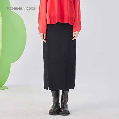 容子木ROSEMOO25春商场同款亲肤前开衩直筒毛织半裙RSS1QP155A