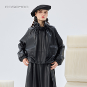 容子木ROSEMOO26春商场同款 光泽感领口抽褶环保皮外套RWM1WP117A