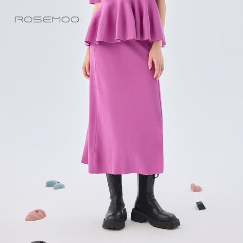 容子木ROSEMOO26春【商场同款】亲肤前开衩毛织半裙RWM1QP293B