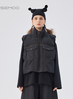 容子木ROSEMOO25秋【商场同款】含棉撞线拉链牛仔马甲RSS3AC419D