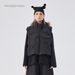 容子木ROSEMOO25秋 含棉撞线拉链牛仔马甲RSS3AC419D 商场同款