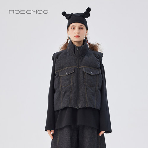 容子木ROSEMOO25秋【商场同款】含棉撞线拉链牛仔马甲RSS3AC419D